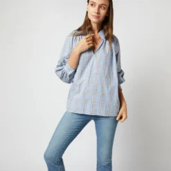 Liya Top In Blue Multi Plaid Poplin -Chicorya Sales S71626 2622
