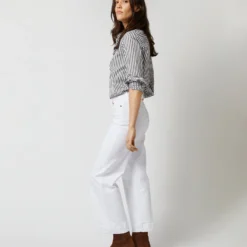 Frill Shirt In Dark Olive Awning Stripe Cotton -Chicorya Sales S71627 1487