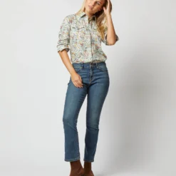 Western Shirt In Ivory Multi Rachel Liberty Fabric -Chicorya Sales S71629 2247