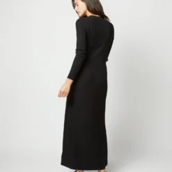 Adeline Crewneck Dress In Black Techno Yarn -Chicorya Sales S71896 1242