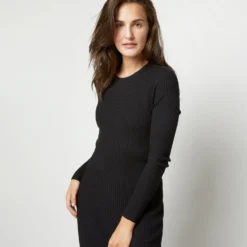 Adeline Crewneck Dress In Black Techno Yarn -Chicorya Sales S71896 1300