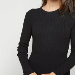 Adeline Crewneck Dress In Black Techno Yarn -Chicorya Sales S71896 1308