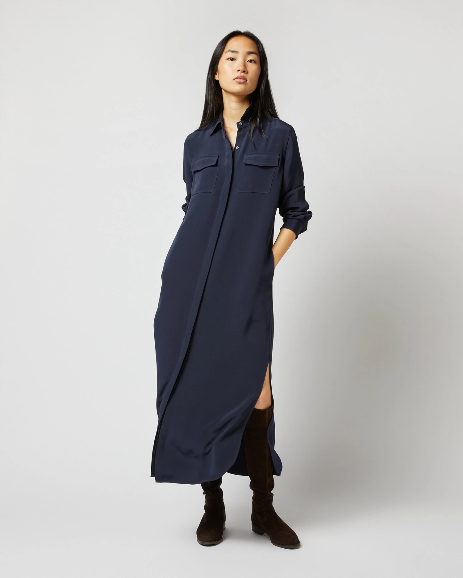 Hannah Dress In Navy Silk Crepe De Chine 4 Hannah Dress In Navy Silk Crepe De Chine - Image 2