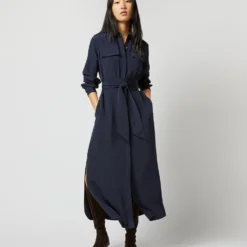 Hannah Dress In Navy Silk Crepe De Chine