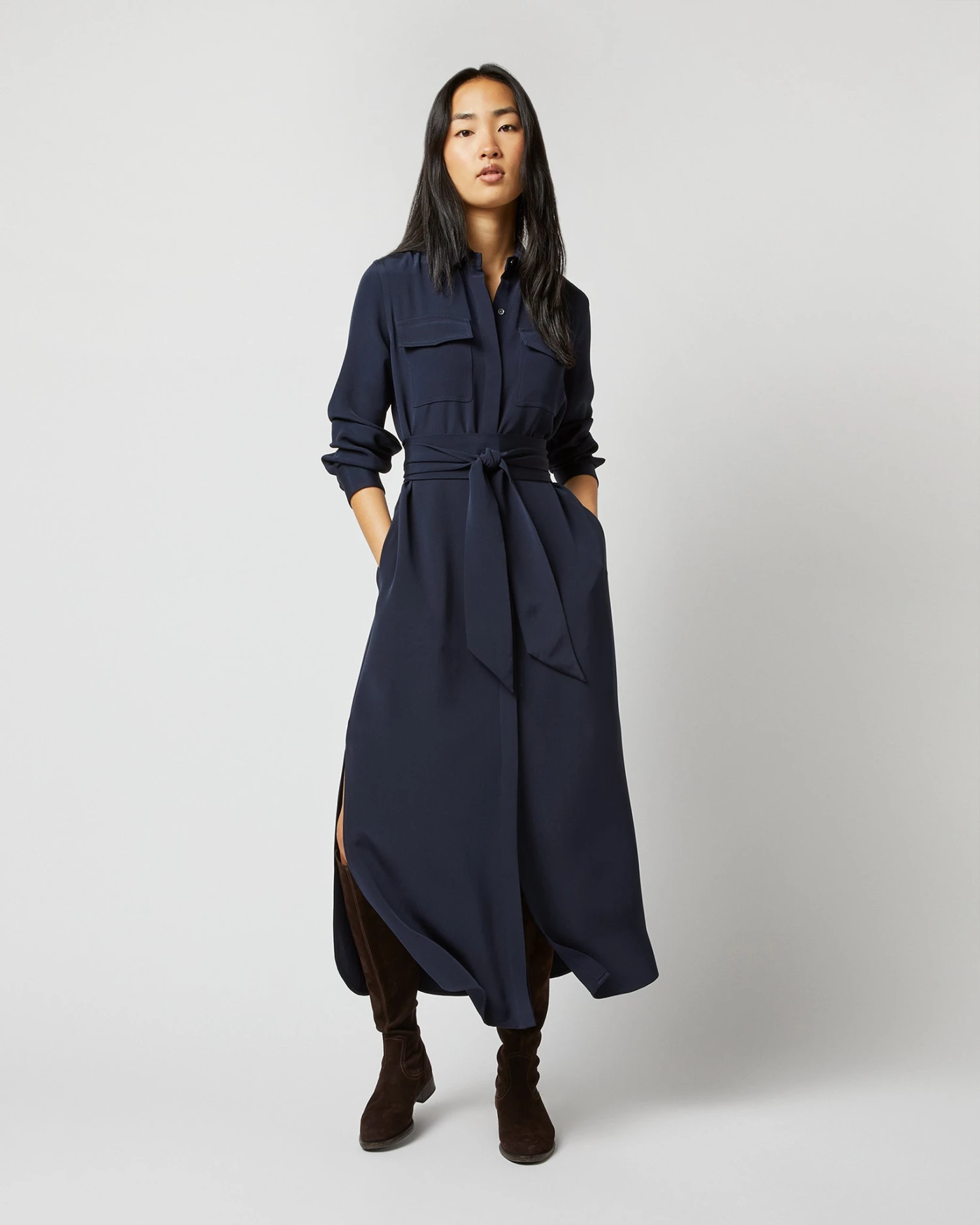 Hannah Dress In Navy Silk Crepe De Chine 3 Hannah Dress In Navy Silk Crepe De Chine