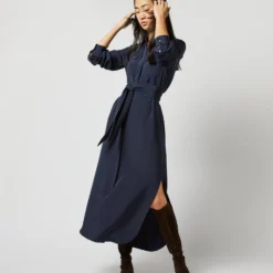 Hannah Dress In Navy Silk Crepe De Chine 14 Hannah Dress In Navy Silk Crepe De Chine -Chicorya Sales S71903 780