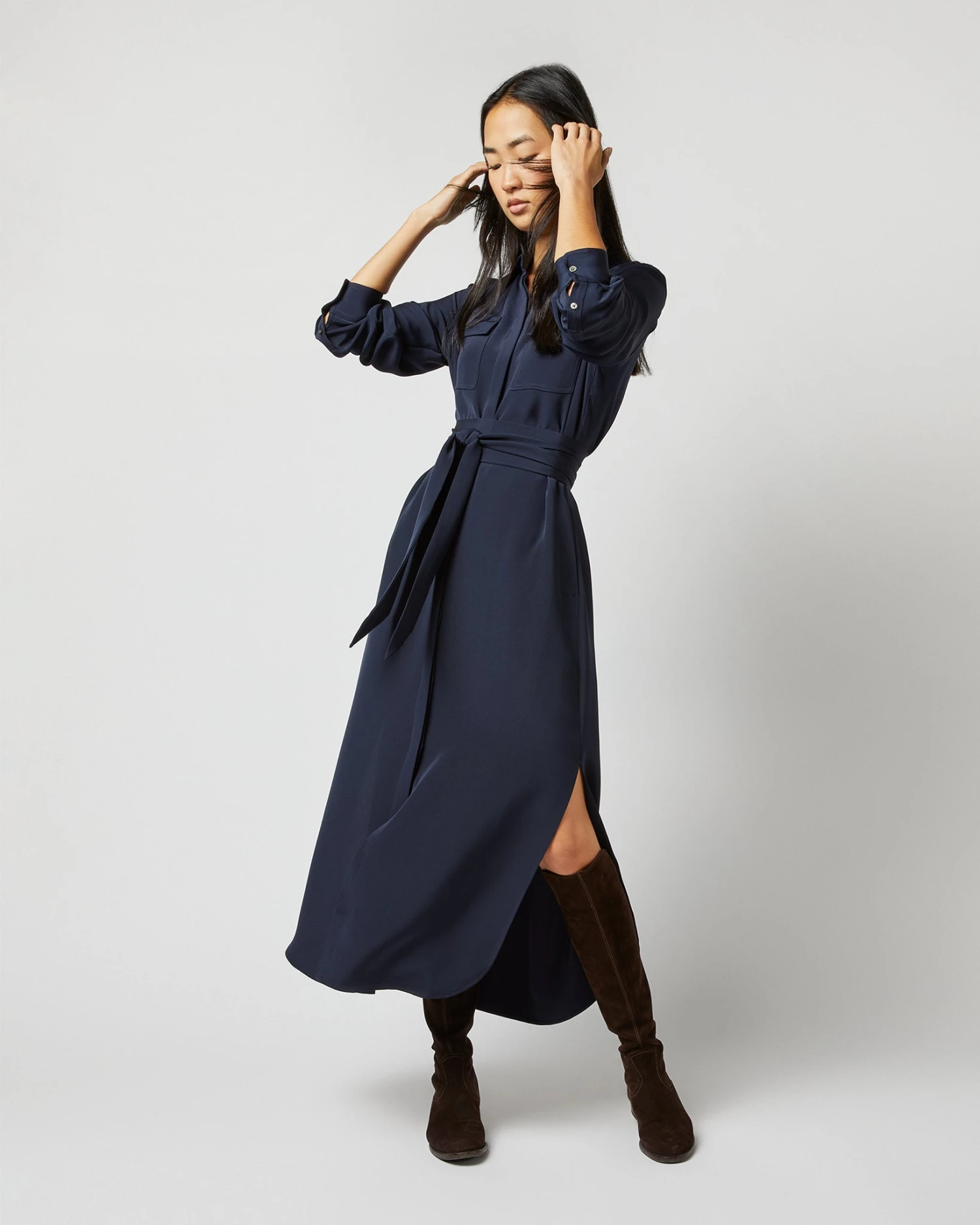 Hannah Dress In Navy Silk Crepe De Chine 6 Hannah Dress In Navy Silk Crepe De Chine - Image 4
