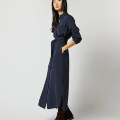 Hannah Dress In Navy Silk Crepe De Chine 17 Hannah Dress In Navy Silk Crepe De Chine -Chicorya Sales S71903 808