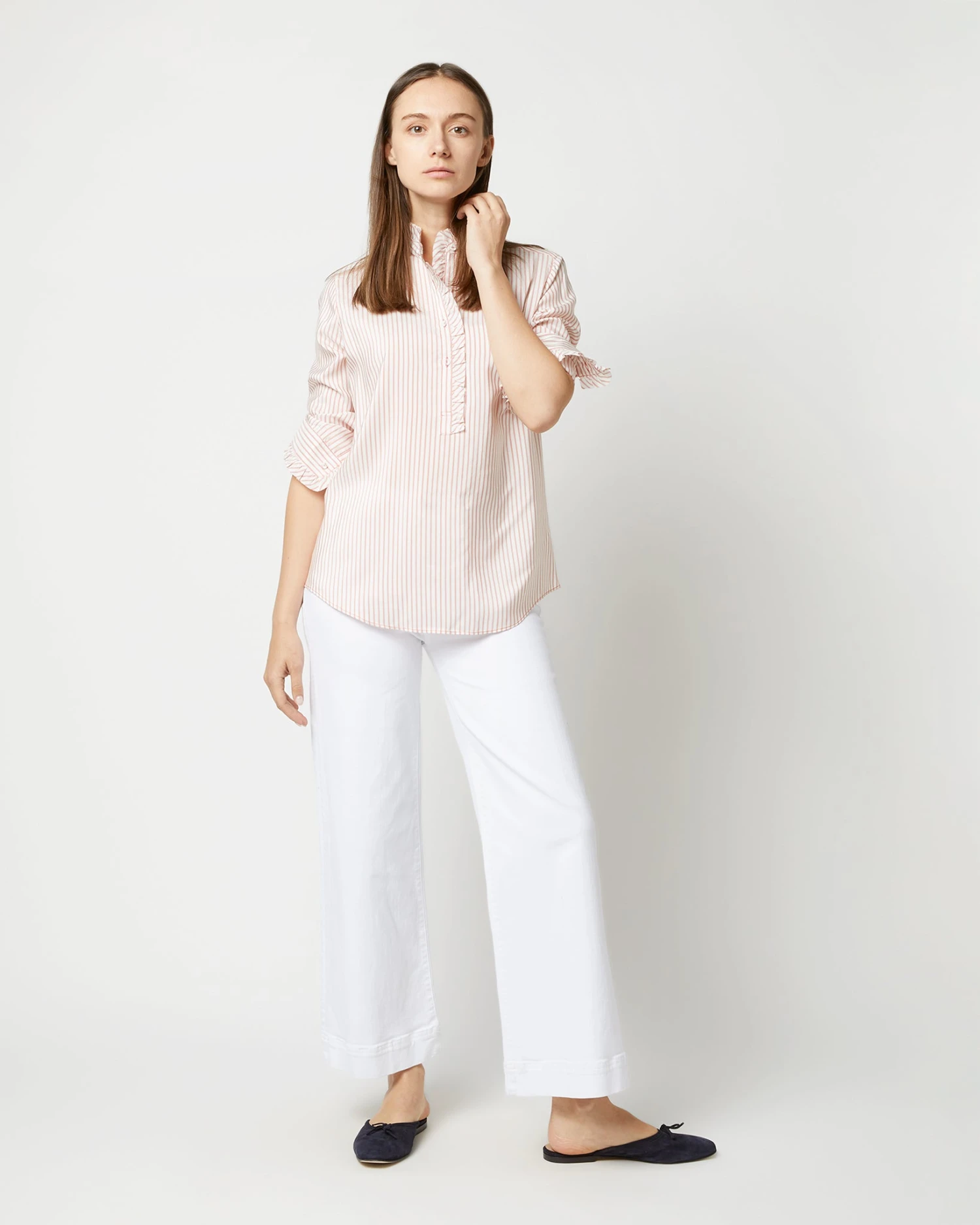 Frill Shirt In Orange Stripe Silk 3 Frill Shirt In Orange Stripe Silk