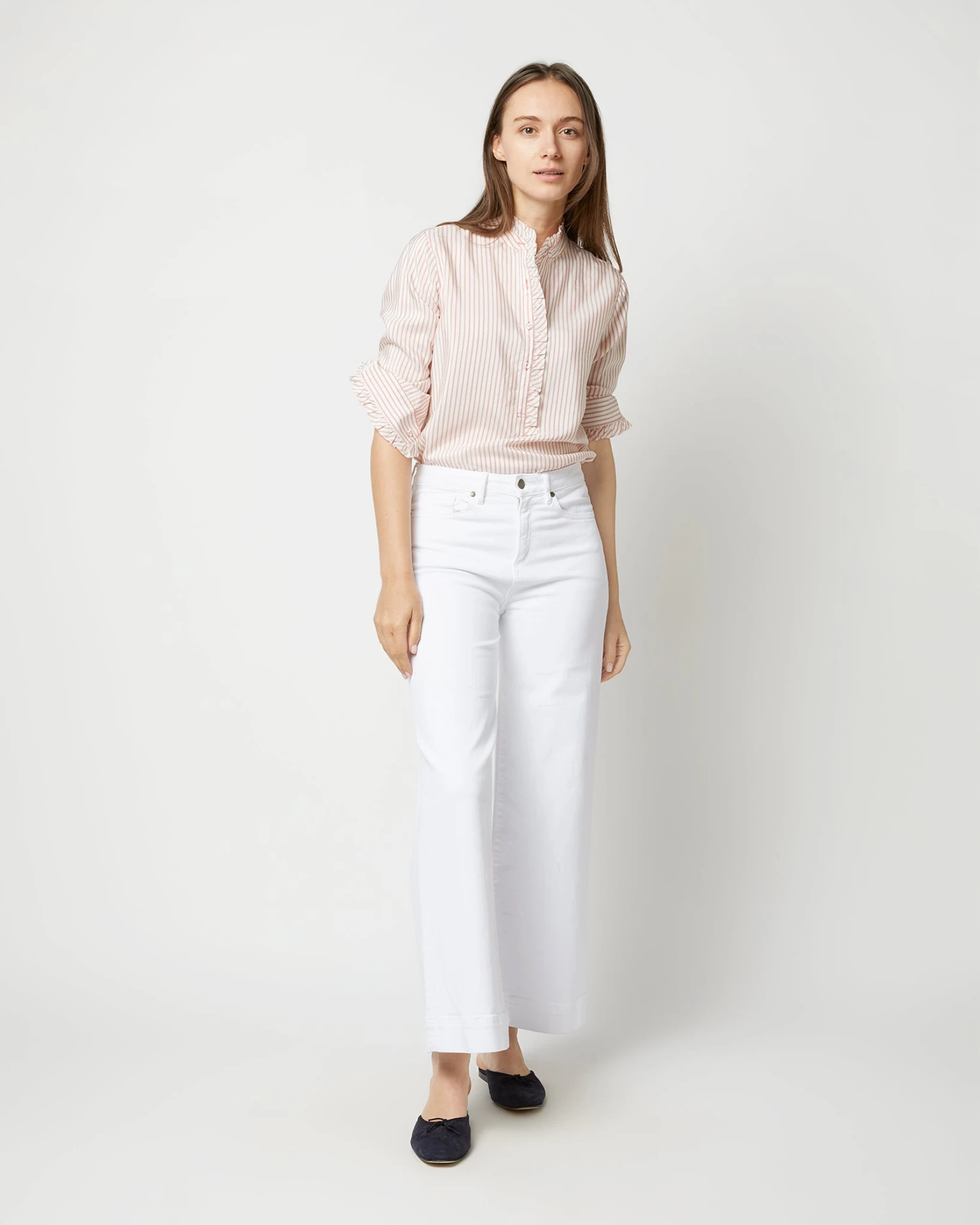 Frill Shirt In Orange Stripe Silk 7 Frill Shirt In Orange Stripe Silk - Image 5