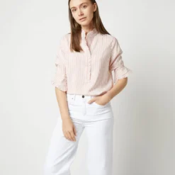 Frill Shirt In Orange Stripe Silk 14 Frill Shirt In Orange Stripe Silk -Chicorya Sales S71909 4325