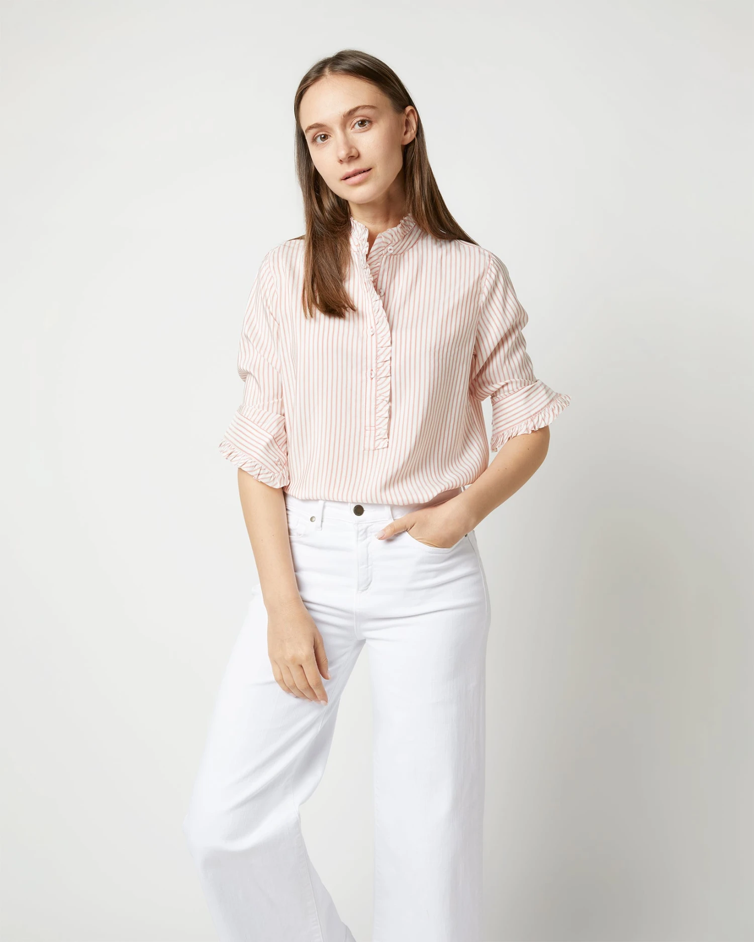 Frill Shirt In Orange Stripe Silk 6 Frill Shirt In Orange Stripe Silk - Image 4