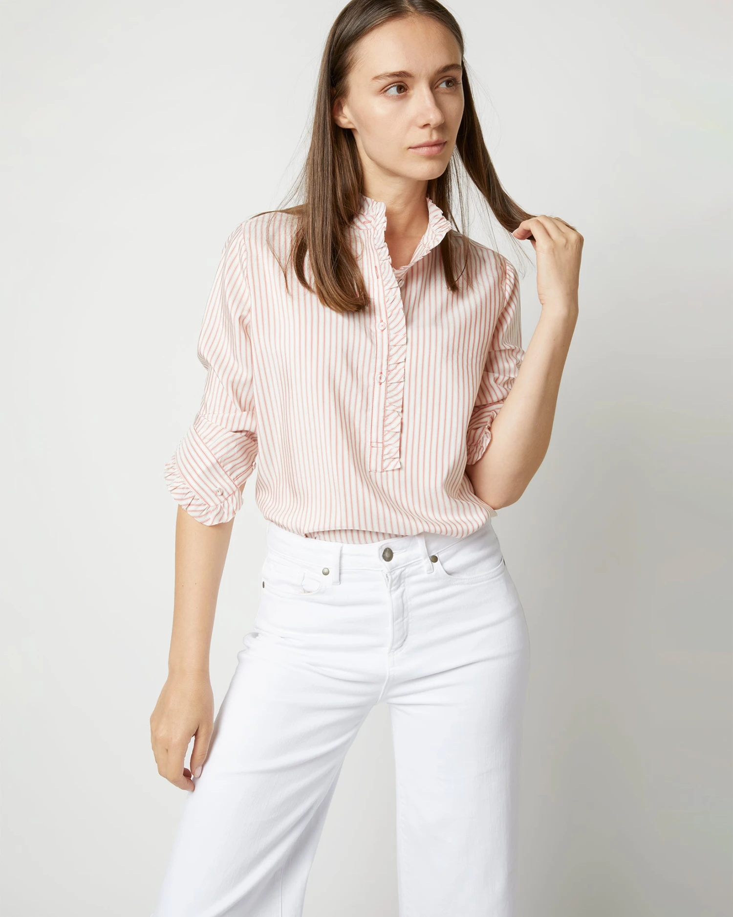 Frill Shirt In Orange Stripe Silk 11 Frill Shirt In Orange Stripe Silk - Image 9