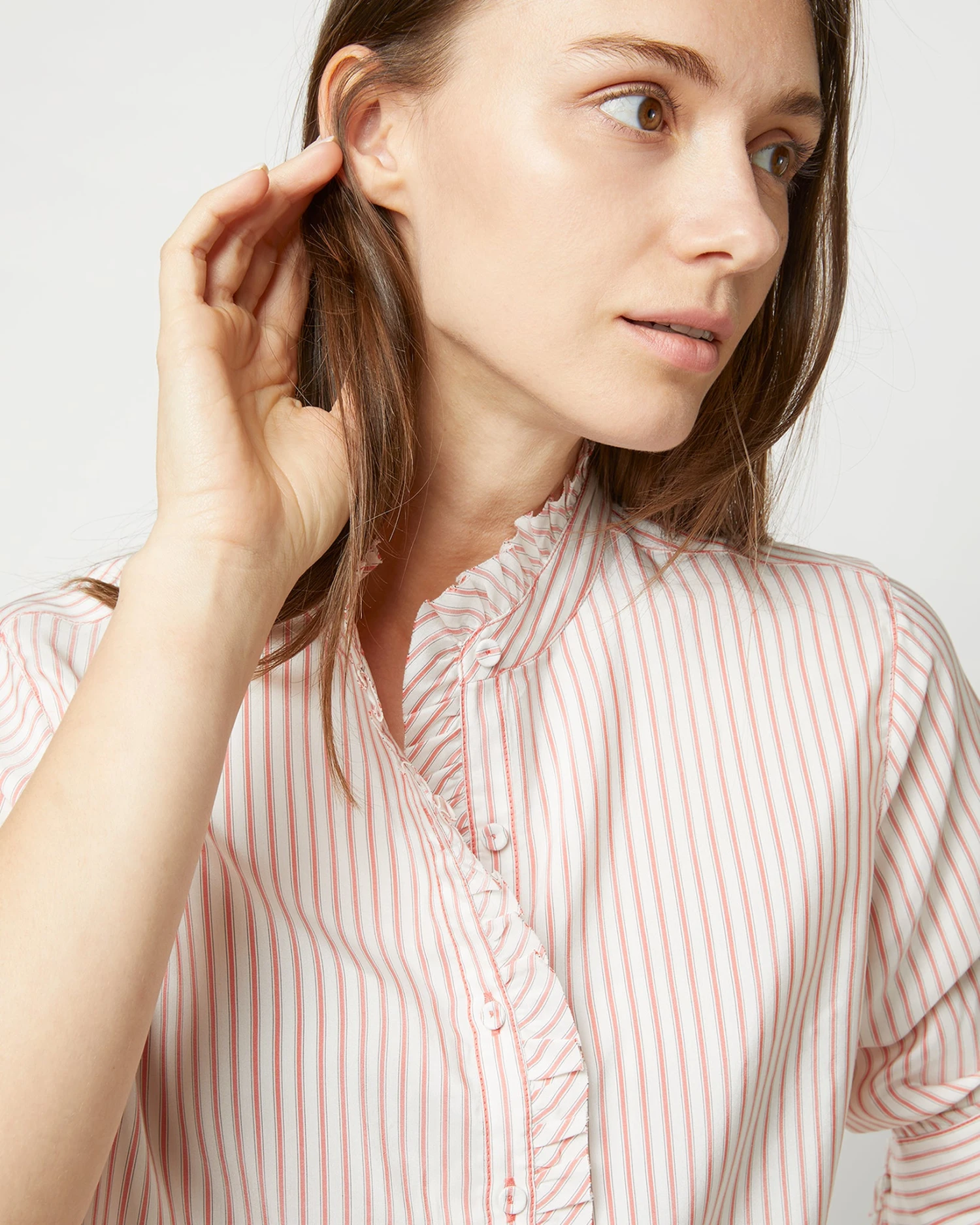 Frill Shirt In Orange Stripe Silk 4 Frill Shirt In Orange Stripe Silk - Image 2