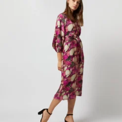 Trapunto Blouson-Sleeve Dress In Berry/Multi Winter Garden Venetian -Chicorya Sales S71916 912