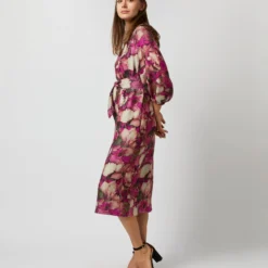 Trapunto Blouson-Sleeve Dress In Berry/Multi Winter Garden Venetian -Chicorya Sales S71916 923