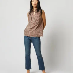 Emilia Top In Red/Brown Check Taffeta