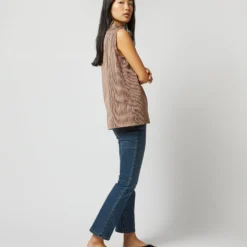 Emilia Top In Red/Brown Check Taffeta -Chicorya Sales S72050 1316