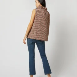 Emilia Top In Red/Brown Check Taffeta -Chicorya Sales S72050 1321