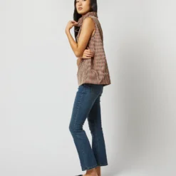 Emilia Top In Red/Brown Check Taffeta -Chicorya Sales S72050 1332