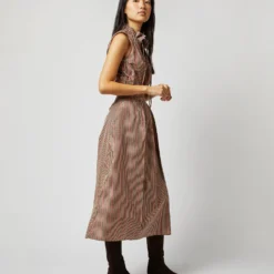 Emilia Top In Red/Brown Check Taffeta -Chicorya Sales S72050 524