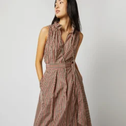 Emilia Top In Red/Brown Check Taffeta -Chicorya Sales S72050 561