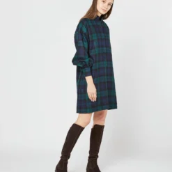 Anaya Popover Dress In Blackwatch Tartan Stretch Wool -Chicorya Sales S72083 1434