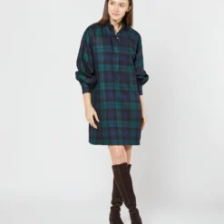 Anaya Popover Dress In Blackwatch Tartan Stretch Wool