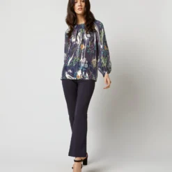 Ariana Blouse In Navy/Metallic Floral Academy Liberty Fabric Lamé