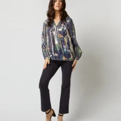 Ariana Blouse In Navy/Metallic Floral Academy Liberty Fabric Lamé -Chicorya Sales S72084 3807
