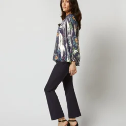 Ariana Blouse In Navy/Metallic Floral Academy Liberty Fabric Lamé -Chicorya Sales S72084 3817