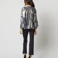 Ariana Blouse In Navy/Metallic Floral Academy Liberty Fabric Lamé -Chicorya Sales S72084 3821