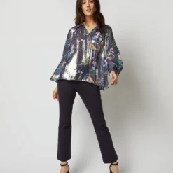 Ariana Blouse In Navy/Metallic Floral Academy Liberty Fabric Lamé -Chicorya Sales S72084 3836