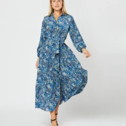Isla Shirtdress In Blue Multi Felda Liberty Fabric Silk 19 Isla Shirtdress In Blue Multi Felda Liberty Fabric Silk -Chicorya Sales S72086 1629