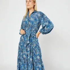 Isla Shirtdress In Blue Multi Felda Liberty Fabric Silk 21 Isla Shirtdress In Blue Multi Felda Liberty Fabric Silk -Chicorya Sales S72086 1665