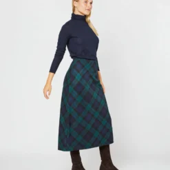 Marina Side-Zip Skirt In Blackwatch Tartan Stretch Wool -Chicorya Sales S72087 2225