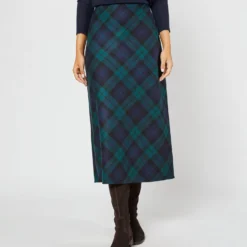 Marina Side-Zip Skirt In Blackwatch Tartan Stretch Wool -Chicorya Sales S72087 2251