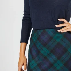 Marina Side-Zip Skirt In Blackwatch Tartan Stretch Wool -Chicorya Sales S72087 2264