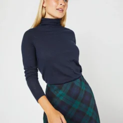 Marina Side-Zip Skirt In Blackwatch Tartan Stretch Wool -Chicorya Sales S72087 2280