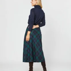 Marina Side-Zip Skirt In Blackwatch Tartan Stretch Wool -Chicorya Sales S72087 2286