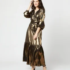 Aba Maxi Dress In Gold Lamé -Chicorya Sales S72089 439