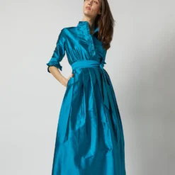 Pleated Wrap Skirt In Atlantic Blue Silk Shantung -Chicorya Sales S72090 2328 f2e9fc42 a461 4919 a5ff a6a0149800b8