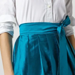 Pleated Wrap Skirt In Atlantic Blue Silk Shantung -Chicorya Sales S72090 2525