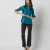 Frill Shirt In Atlantic Blue Silk Shantung -Chicorya Sales S72091 1945