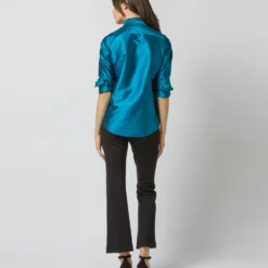 Frill Shirt In Atlantic Blue Silk Shantung -Chicorya Sales S72091 1967