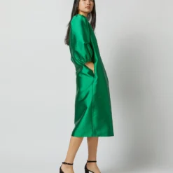 Trapunto Blouson Dress In Emerald Silk/Wool -Chicorya Sales S72092 2065