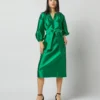 Trapunto Blouson Dress In Emerald Silk/Wool -Chicorya Sales S72092 2104