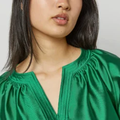 Trapunto Blouson Dress In Emerald Silk/Wool -Chicorya Sales S72092 2173