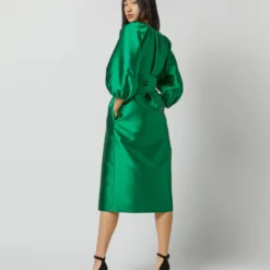 Trapunto Blouson Dress In Emerald Silk/Wool -Chicorya Sales S72092 2210