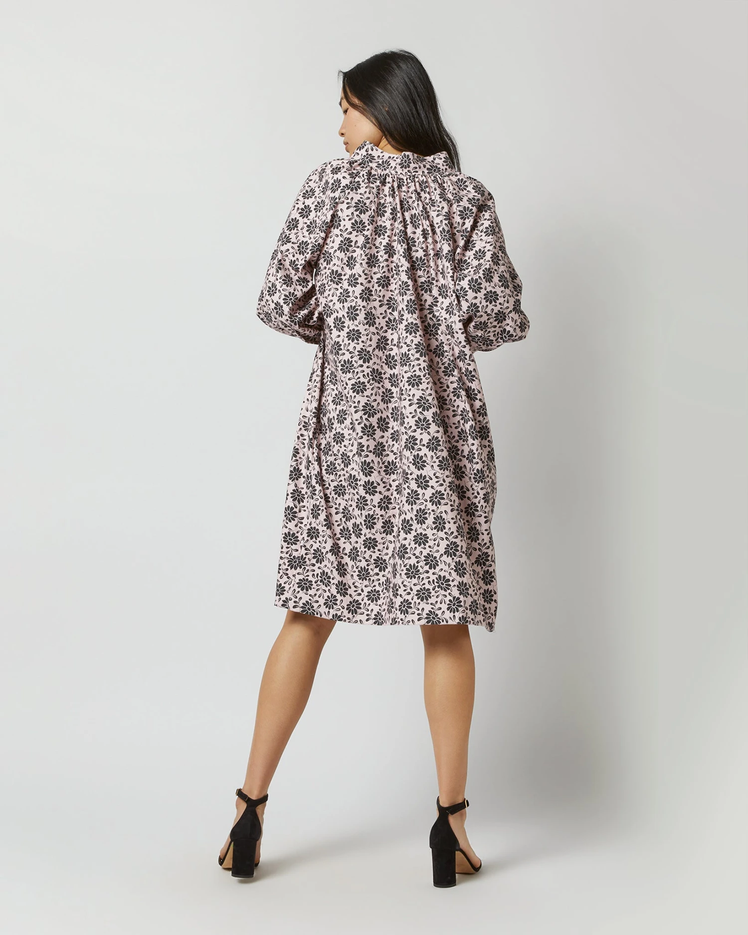 Liya Dress In Light Pink/Charcoal Daisy Stretch Sateen 8 Liya Dress In Light Pink/Charcoal Daisy Stretch Sateen - Image 6